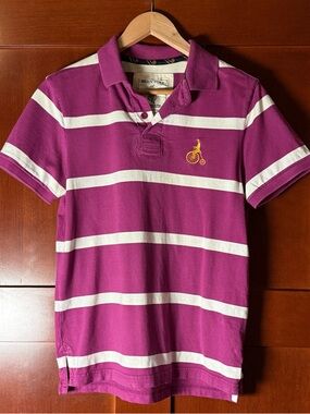 Y2K Bean Pole Oxford University Striped Polo in Magenta and White Size Medium